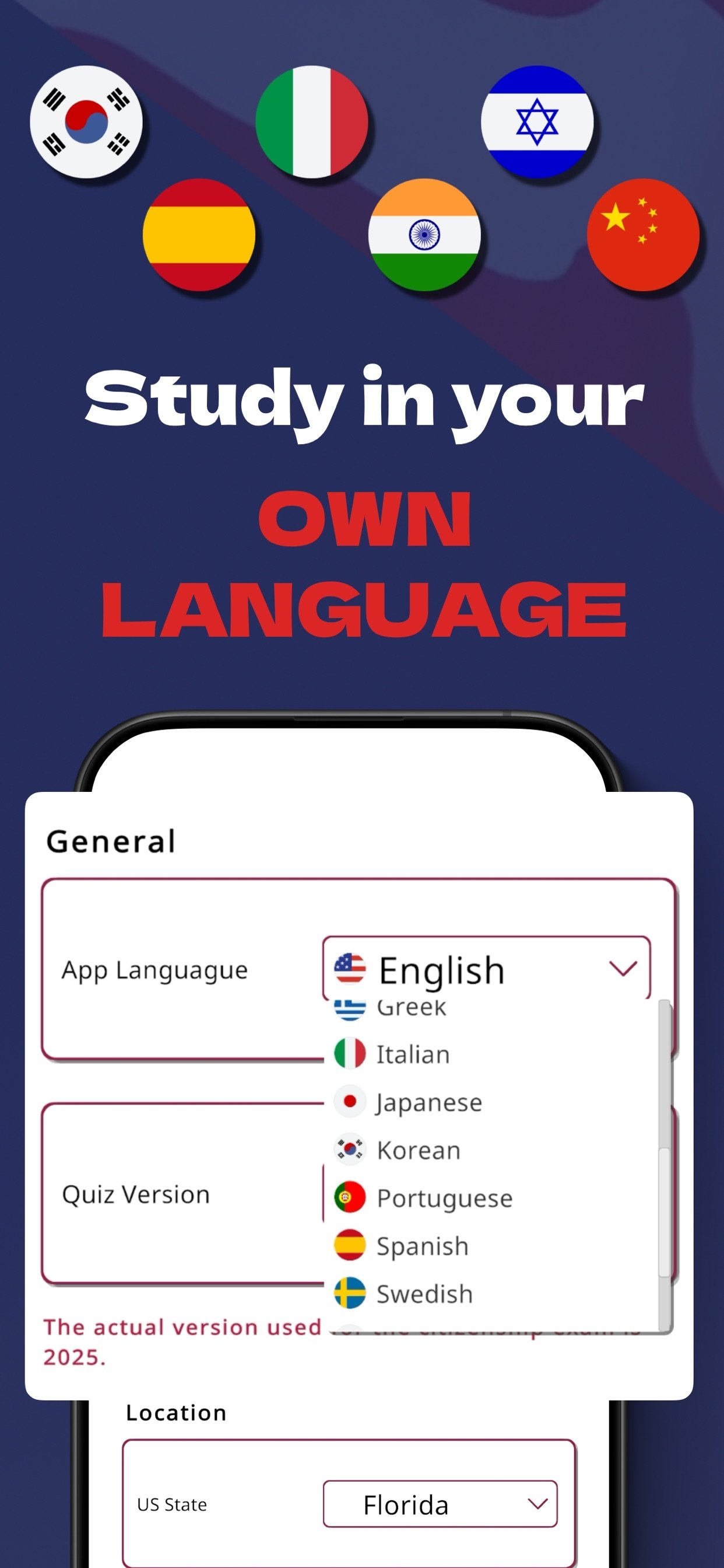 Study in your own language while learning the English terms